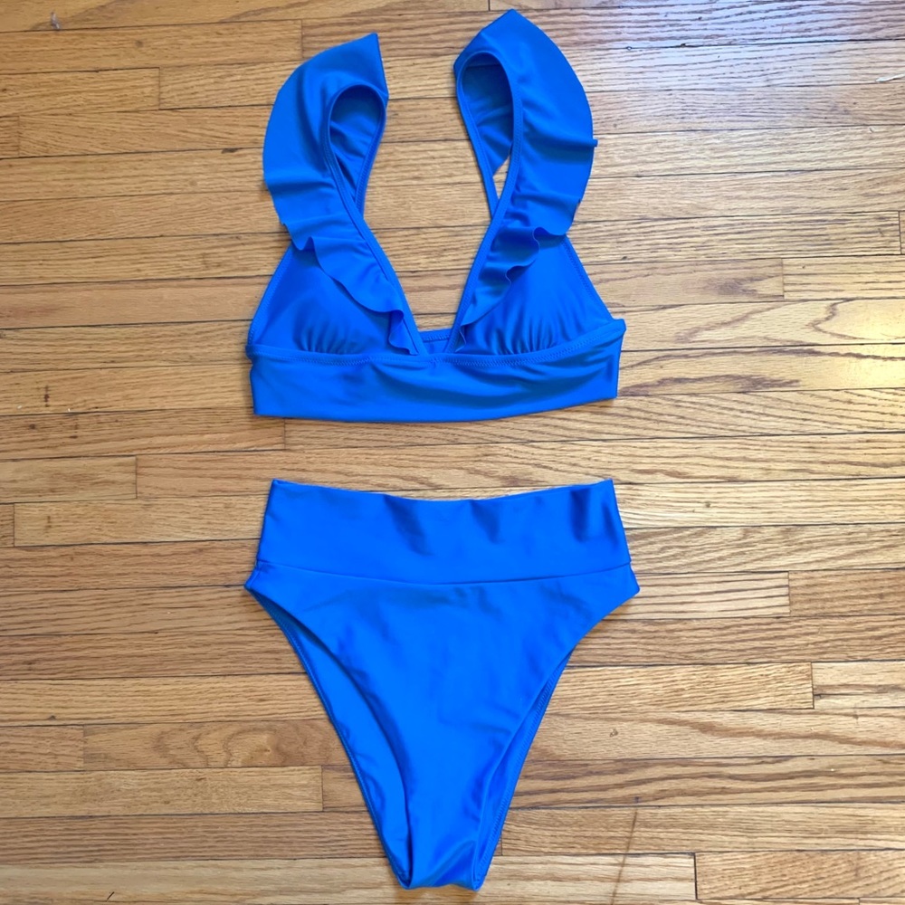 Aerie Blue High Waisted High Cut Cheeky Bikini NWT